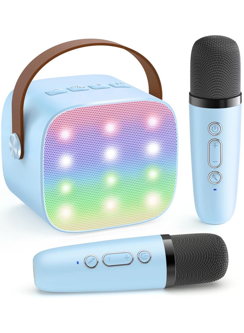 Colorful karaoke sound system, Karaoke Machine for Kids and Adults, Portable Mini Bluetooth Speaker with 2 Wireless Microphone, Christmas Gift Toys with Colorful Lights (Blue 2 Microphone)  - Image 1