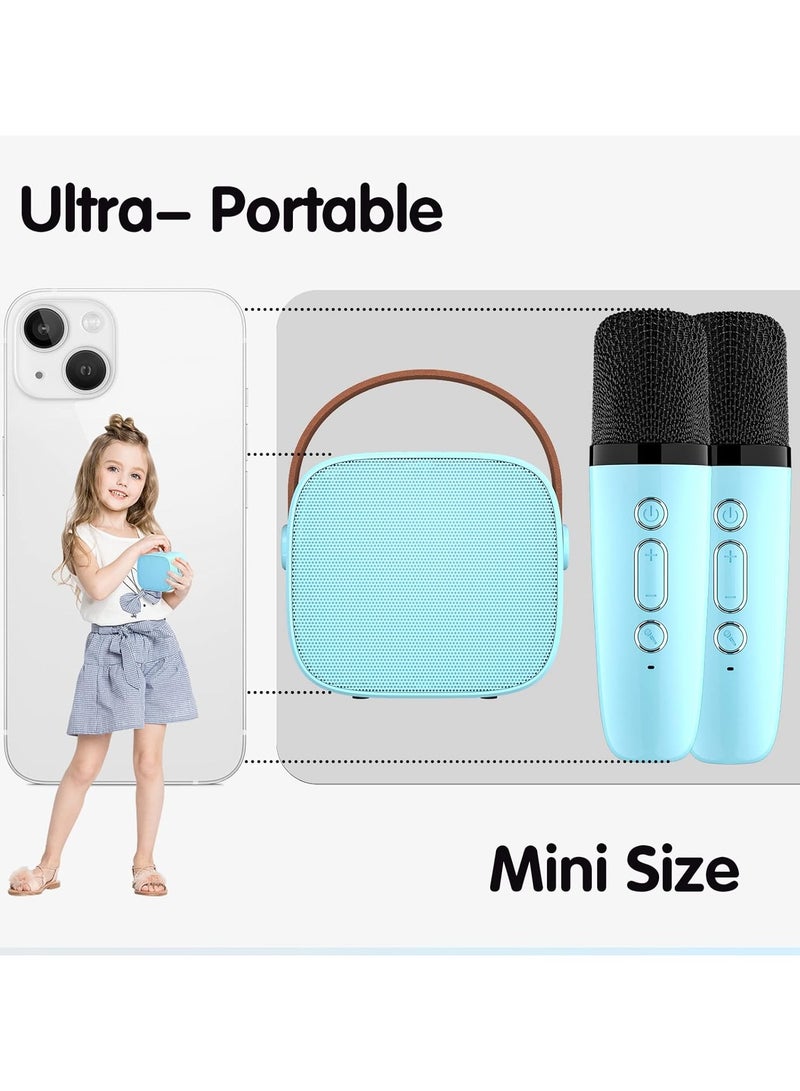 Colorful karaoke sound system, Karaoke Machine for Kids and Adults, Portable Mini Bluetooth Speaker with 2 Wireless Microphone, Christmas Gift Toys with Colorful Lights (Blue 2 Microphone)  - Image 2