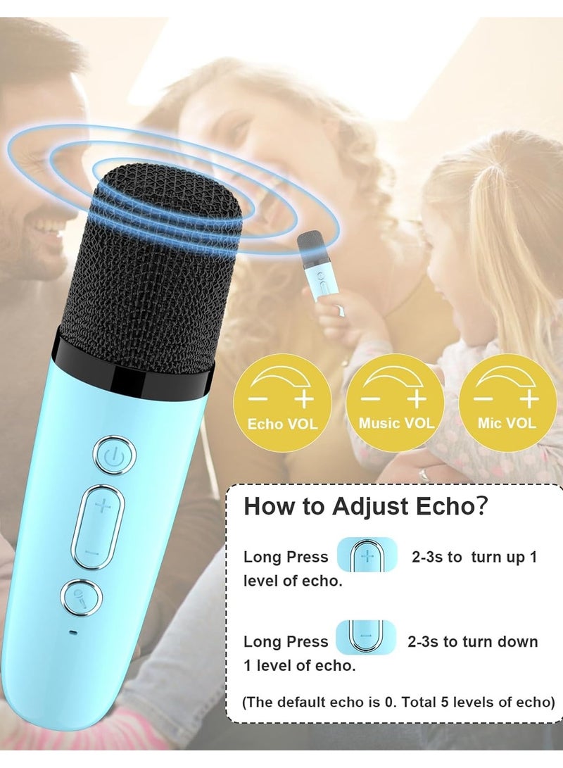 Colorful karaoke sound system, Karaoke Machine for Kids and Adults, Portable Mini Bluetooth Speaker with 2 Wireless Microphone, Christmas Gift Toys with Colorful Lights (Blue 2 Microphone)  - Image 3