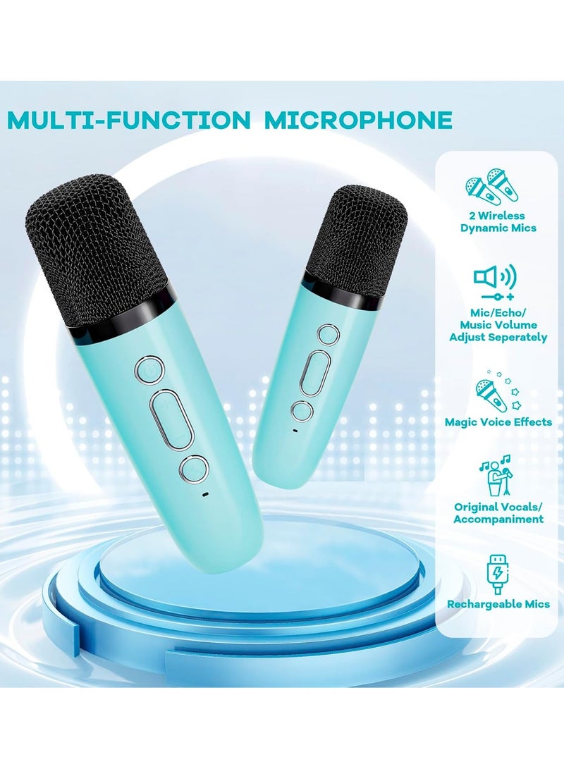 Colorful karaoke sound system, Karaoke Machine for Kids and Adults, Portable Mini Bluetooth Speaker with 2 Wireless Microphone, Christmas Gift Toys with Colorful Lights (Blue 2 Microphone)  - Image 5