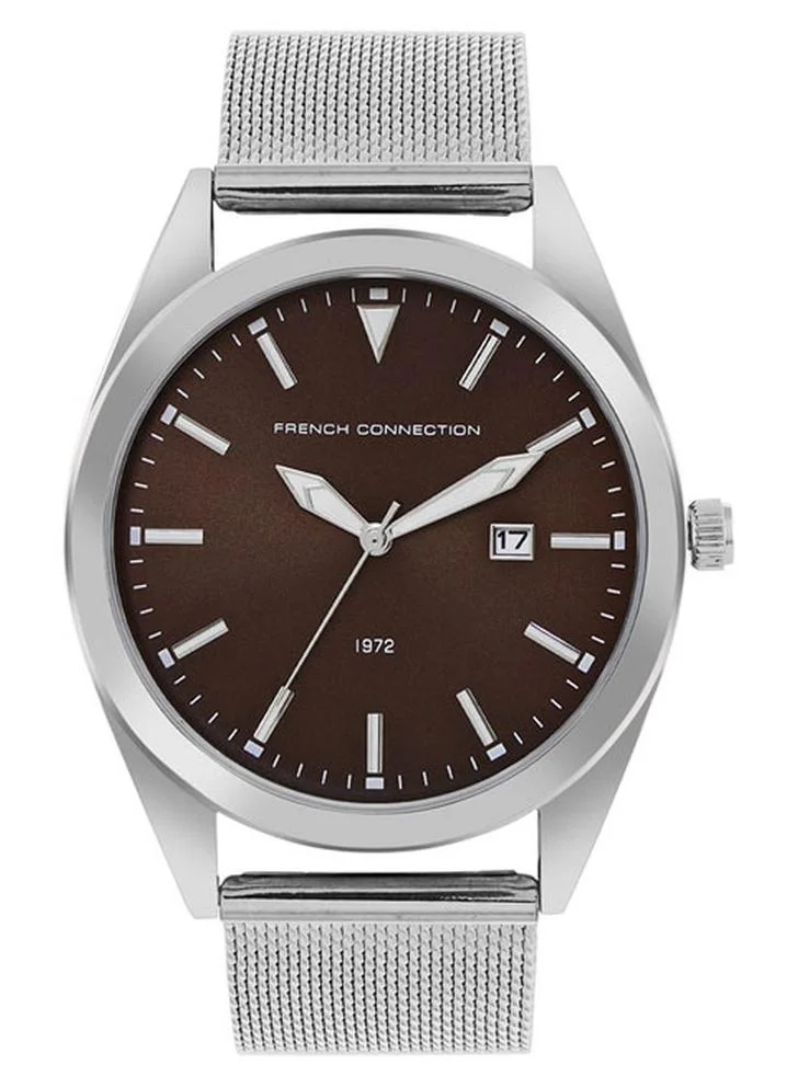 فرنش كونكشن ساعة كوارتز رجالية بقرص بني ٤٢ مم