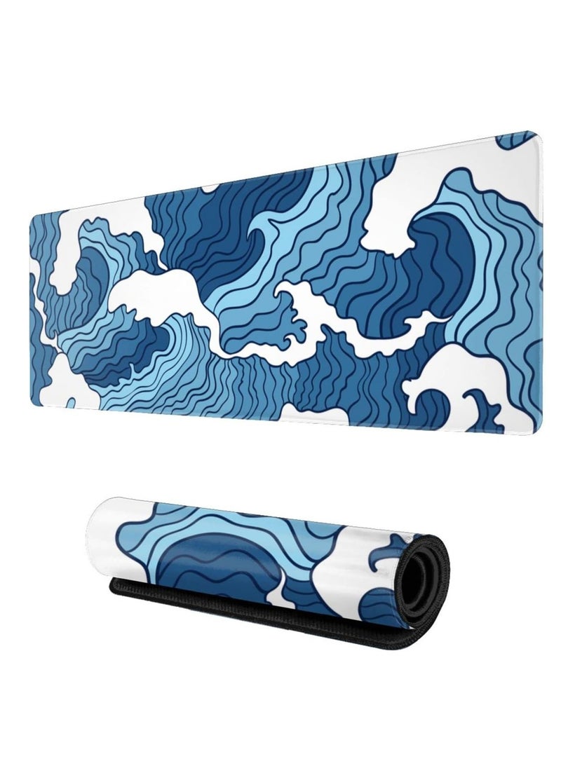 Generic - Japanese Blue and White Wave Mouse Pad – Gaming  Mat XL Size Anti Slip Base – Speed Edition | 80 X 30 cm - Image 1