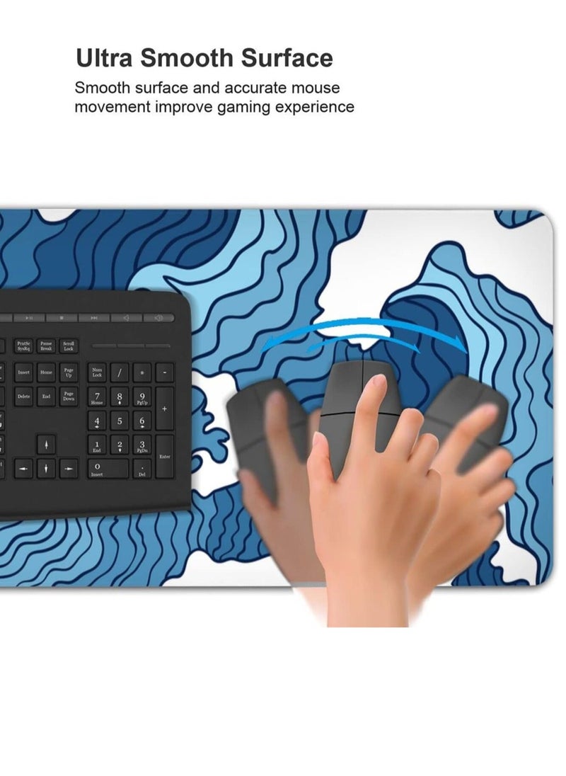 Generic - Japanese Blue and White Wave Mouse Pad – Gaming  Mat XL Size Anti Slip Base – Speed Edition | 80 X 30 cm - Image 1