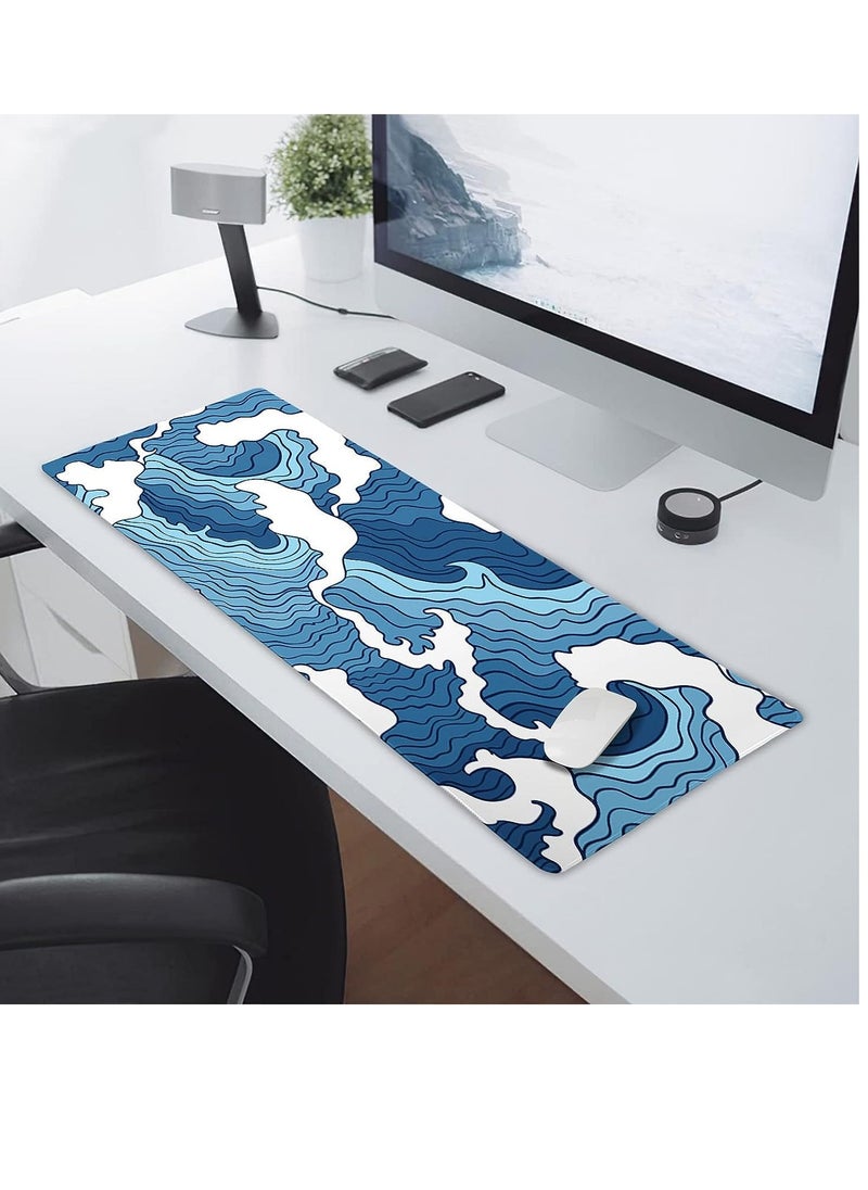 Generic - Japanese Blue and White Wave Mouse Pad – Gaming  Mat XL Size Anti Slip Base – Speed Edition | 80 X 30 cm - Image 1