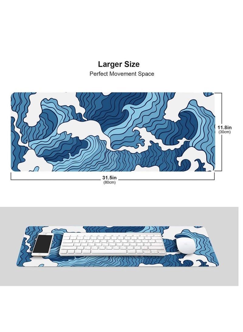 Generic - Japanese Blue and White Wave Mouse Pad – Gaming  Mat XL Size Anti Slip Base – Speed Edition | 80 X 30 cm - Image 1