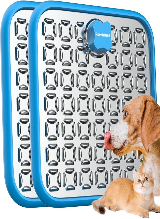 Pawtners Stainless Steel Lick Mat for Dogs & Cats, Chew Proof Dog Slow Feeder Mat for for Calm Feeding & Anxiety Relief, 2 Pack, Blue - Image 1