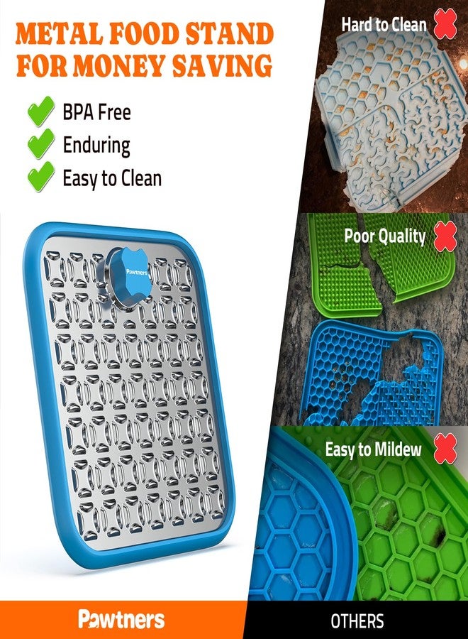 Pawtners Stainless Steel Lick Mat for Dogs & Cats, Chew Proof Dog Slow Feeder Mat for for Calm Feeding & Anxiety Relief, 2 Pack, Blue - Image 3