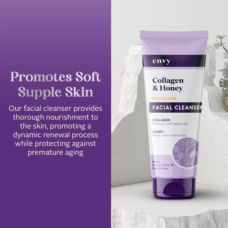 Envy Facial Cleanser with Collagen & Honey - Reduces Fine Lines, Wrinkles & Hydrating - Clean, Cruelty-Free Korean Skin Care for All Skin Types - Dermatologist Tested - 6.76 oz - Image 2