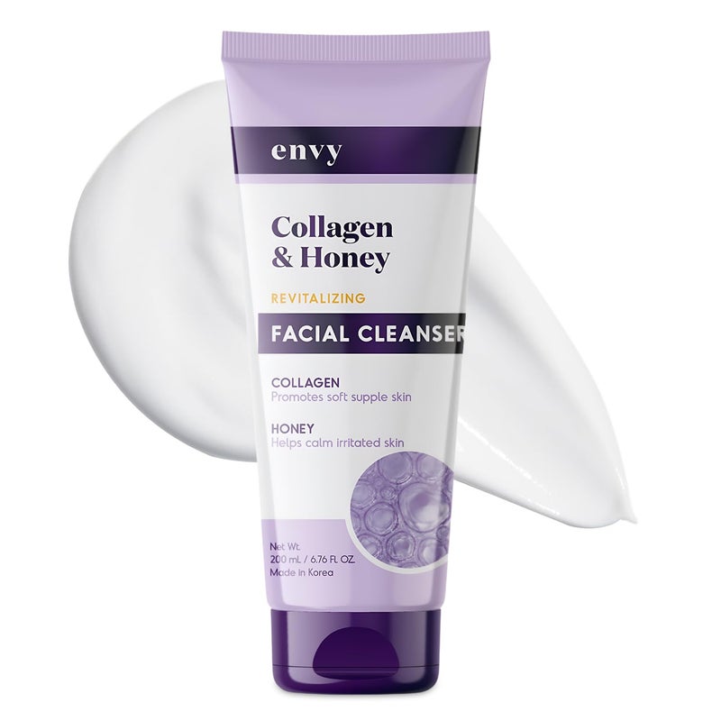 Envy Facial Cleanser with Collagen & Honey - Reduces Fine Lines, Wrinkles & Hydrating - Clean, Cruelty-Free Korean Skin Care for All Skin Types - Dermatologist Tested - 6.76 oz - Image 1