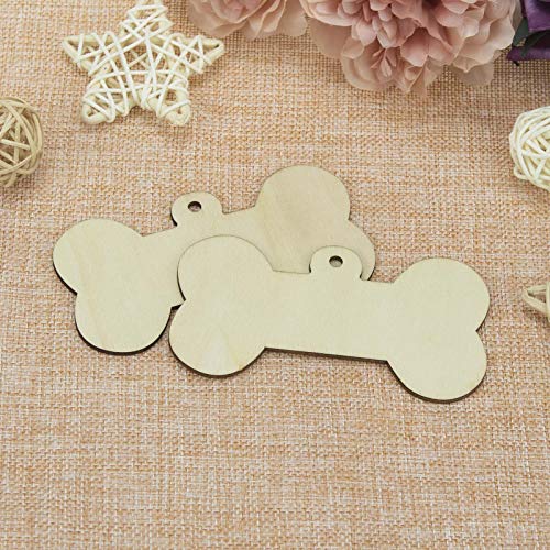 JANOU 24pcs Bone Shaped Wooden Cutouts Unfinished Wood Dog Bone Wood DIY Craft Embellishments Tags Ornaments Decoration with Ropes, 4.1x2.2 in - Image 4