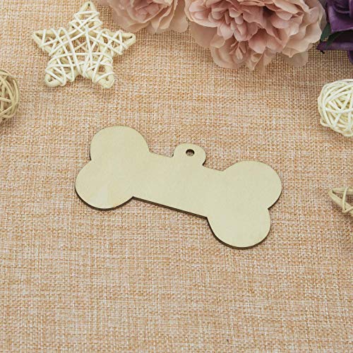 JANOU 24pcs Bone Shaped Wooden Cutouts Unfinished Wood Dog Bone Wood DIY Craft Embellishments Tags Ornaments Decoration with Ropes, 4.1x2.2 in - Image 5