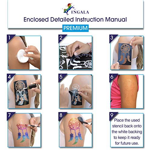 INGALA Premium Glitter Temporary Tattoo Kit for Boys and Girls, 74 Stencils, 16 Colors and 2X 0.5 fl.oz Body Glue for Body Glitter Fake Tattoos for Kids Makeup Tattoo Supplies Party Favors Party Supplies - Image 3