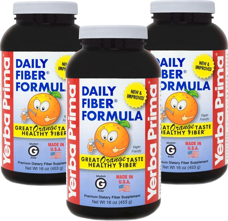 Yerba Prima Daily Fiber Formula 16 oz Powder Pack of 3  Great Tasting Premium Dietary Fiber Supplement Made in The USA NonGMO Gluten Free Natural Orange Flavor - Image 1