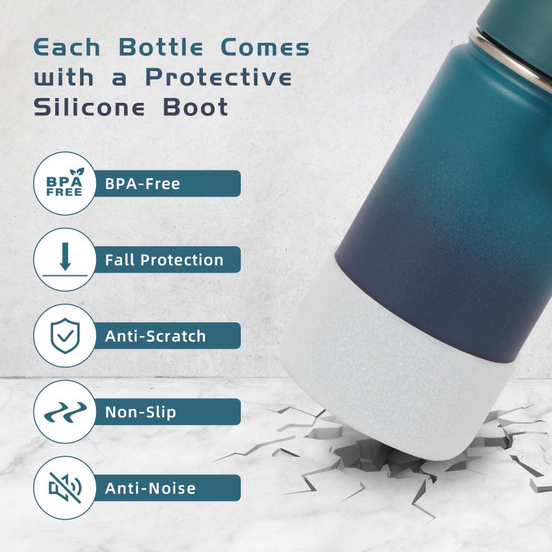 Volhoply 14oz KIds Stainless Steel Insulated Leakproof Bottles Water Bottle with Straw Lid and Silicone Boot,BPA-Free Easy Use for Boys&Girls,Double Wall Vacuum Bottles(Dark Night,1) - Image 2