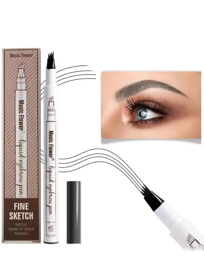 Music Flower Liquid Eyebrow Pen Eyebrow Pencil Waterproof Smudge Proof Long Lasting Fine Sketch Brow Pen with 4 Micro Fork Tip Liquid Tattoo Microblading Eyebrow Pen Brow Ink Gel Dark Grey 03 - Image 1