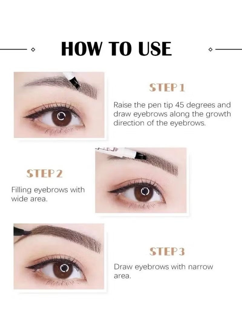 Music Flower Liquid Eyebrow Pen Eyebrow Pencil Waterproof Smudge Proof Long Lasting Fine Sketch Brow Pen with 4 Micro Fork Tip Liquid Tattoo Microblading Eyebrow Pen Brow Ink Gel Dark Grey 03 - Image 4