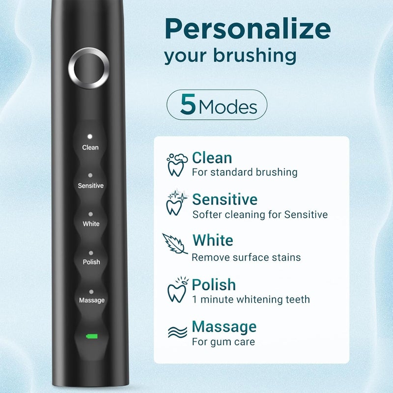 Fronix Electric Toothbrush for Adults with 8 Brush Heads, Sonic Toothbrush Rechargeable with a Holder & Travel Case, 2.5 Hours Charge for 120 Days Use - Image 3