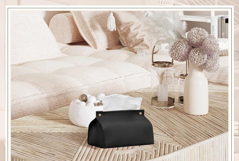 ZELLYA غطاء حامل علبة المناديل، غطاء حامل علبة المناديل الحديث من الجلد الصناعي المنظم للحمام، المنزل، غرفة المعيشة، غرفة النوم، المطبخ، طاولة الزينة، مكتب المكتب، غطاء علبة المناديل للسيارة، أسود - Image 3