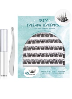 Individual Lashes Cluster Lashes 45 Pcs DIY False Eyelashes Reusable 3D Eyelash Extension Kit Soft Natural Curl Individual Eyelashes with Eyelash Glue