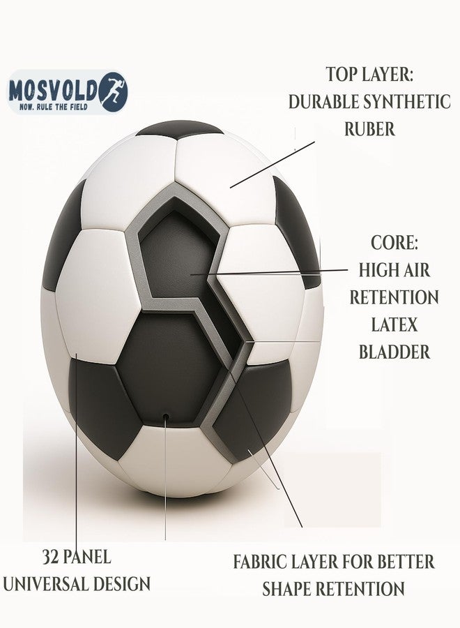MOSVOLD Premium Size 5 Football | Match Quality Soccer Ball | Hand-Stitched Rubberised Leather | Superior Grip, Shape Retention & Durability | Without Pump - Image 3