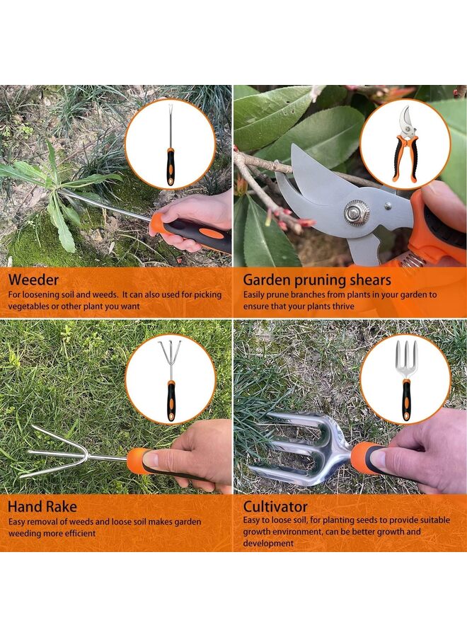 Gardening Tools,9PCS Stainless Steel Heavy Duty Garden Tool Set,Non-Slip Ergonomic Handle and Outdoor Garden Shovel with Storage Gardening Kit,Gardening Gifts for Women and Men - Image 5