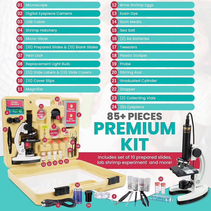 AmScope AmScope  M40KMDM35 IQCREW by 120X  1200X Kids 85 Piece Premium Microscope STEM Kit with Color Camera Interactive Kids Friendly Software Prepared and Blank Slides and More  - Image 2