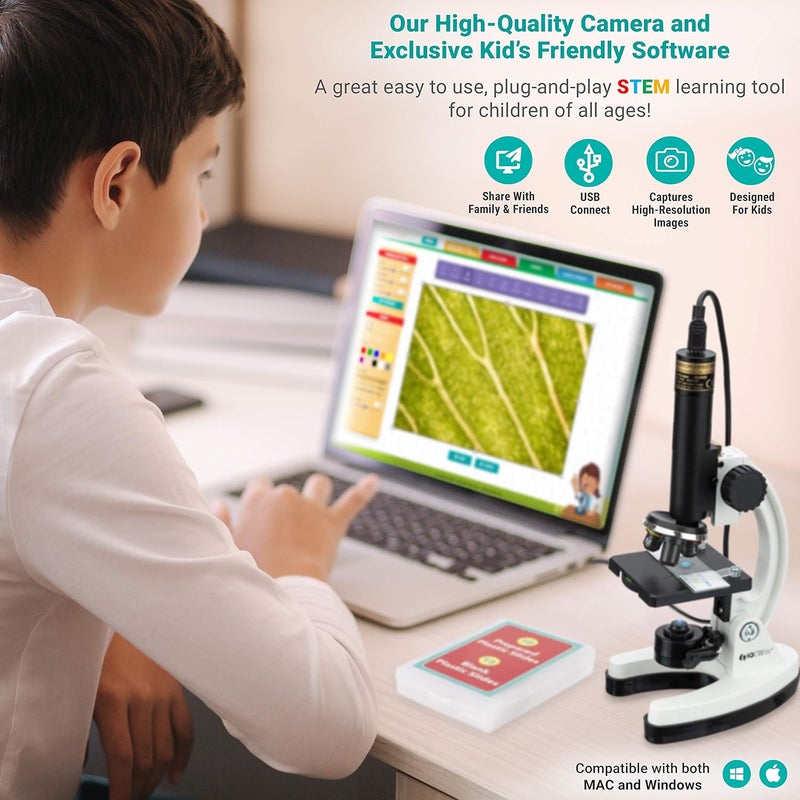 AmScope AmScope  M40KMDM35 IQCREW by 120X  1200X Kids 85 Piece Premium Microscope STEM Kit with Color Camera Interactive Kids Friendly Software Prepared and Blank Slides and More  - Image 5