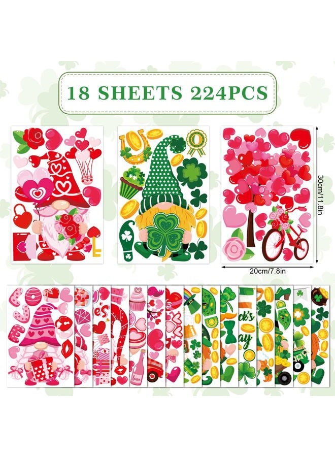 Whaline 18 Sheets St. Patrick's Day Valentine's Day Window Clings Pink Love Heart Tree Cute Gnome Green Shamrock Window Decals Window Decor for Home School Office Decor Party Supplies - Image 5