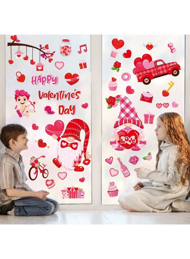 Whaline 18 Sheets St. Patrick's Day Valentine's Day Window Clings Pink Love Heart Tree Cute Gnome Green Shamrock Window Decals Window Decor for Home School Office Decor Party Supplies - Image 2