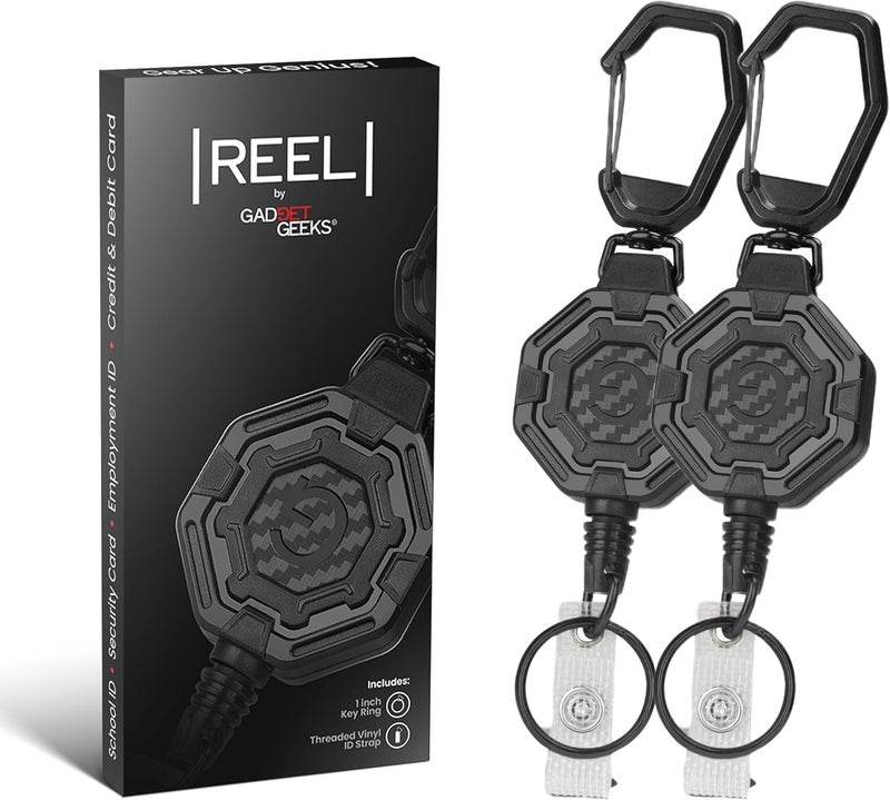 GADGET GEEKS The Ultimate Retractable ID & Keychain Carabiner â€“ Big Clip, 32â€ Steel Cord, Unbeatable Durability - Perfect for Office, School, Hospital, Construction, Recreation, 8oz, 2 Pack - Image 1