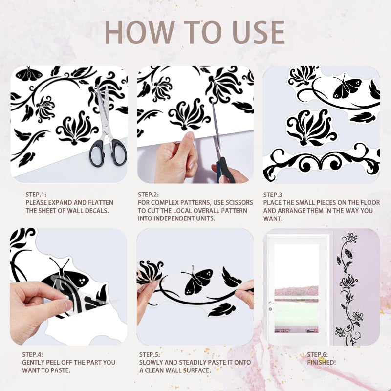 PLIGREAT Black Flowers Vines Wall Stickers, Butterfly Wall Decals, Removable Vinyl Walls Sticker for Nursery Bedroom Living Room Walls Decorations Home Indoor Art Decor Window Decor - Image 5