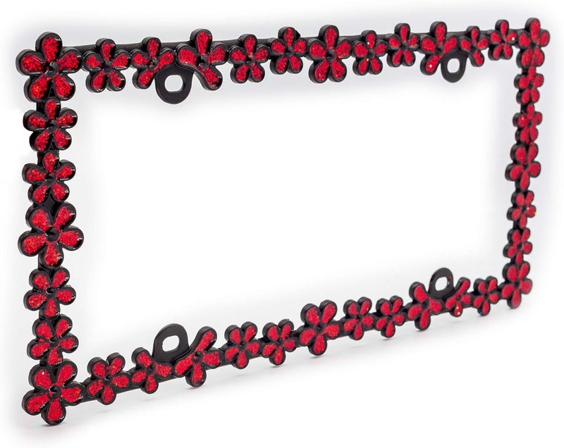 CRAFTHOME 3D Shining Daisy Wrenth License Plate Frame from Pure Zinc Alloy Metal Perfect Plate Holder,Matt Black with Red Glitter - Image 3