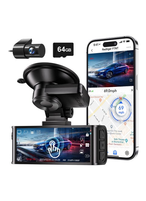 REDTIGER 4K Dash Cam Front and Rear, Touch Screen 3.18 Inch Car Dash Camera Built-in WiFi GPS
