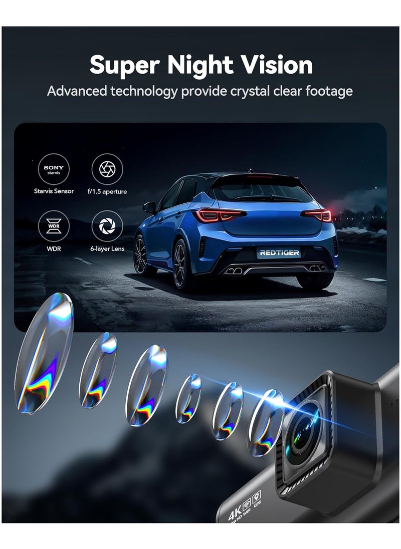 Generic - REDTIGER 4K Dash Cam Front and Rear, Touch Screen 3.18 Inch Car Dash Camera Built-in WiFi GPS - Image 1