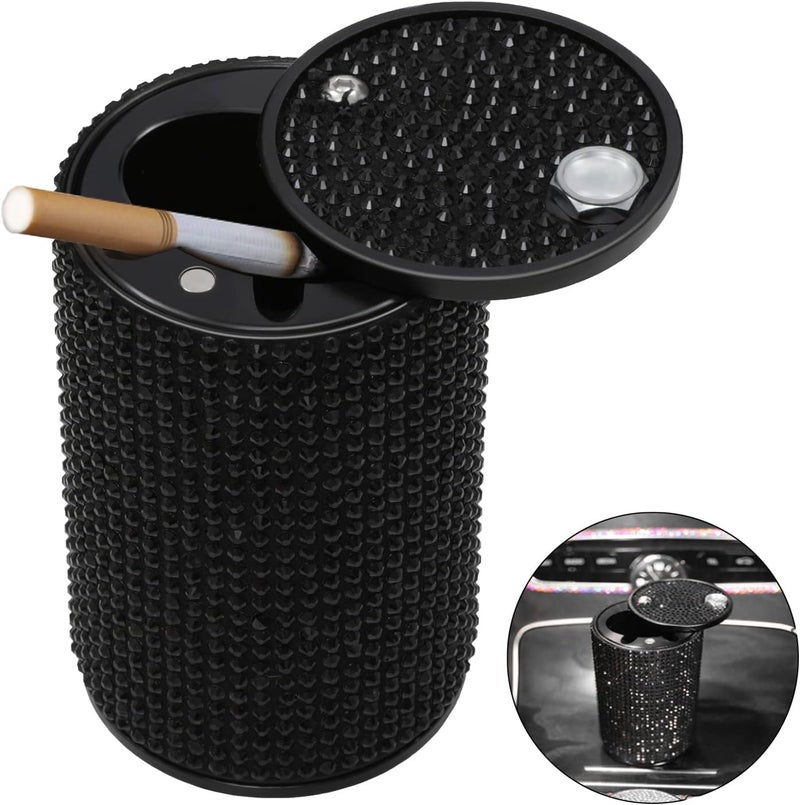 EOCICI Smokeless Car Ashtray with Lid - Black Rhinestone Design - Image 1
