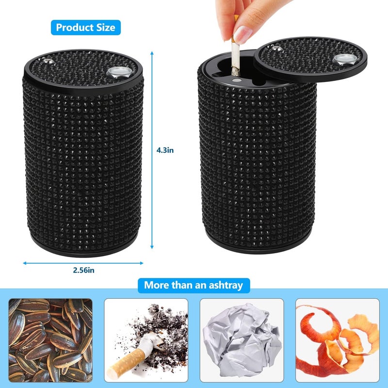 EOCICI Smokeless Car Ashtray with Lid - Black Rhinestone Design - Image 2