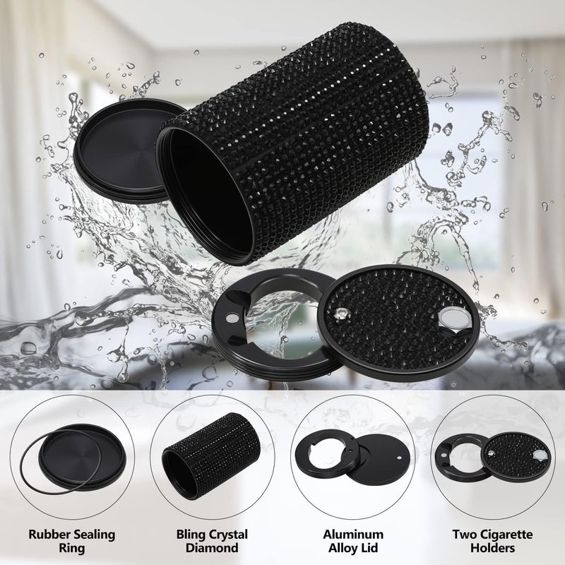 EOCICI Smokeless Car Ashtray with Lid - Black Rhinestone Design - Image 4