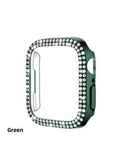Suitable For Iwatch9/8/7/6/5 Generation Double Diamond Half Package Electroplated Hollow Apple Watch PC Protective Case-Color:Green-Exterior Dimension:42mm