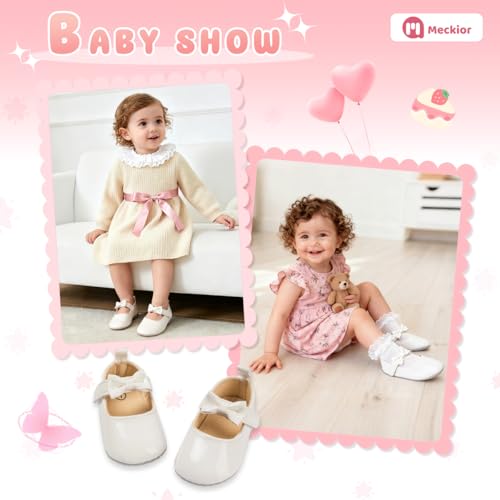 Meckior Infant Baby Girls Soft Sole Bowknot Princess Wedding Dress Mary Jane Flats Prewalker Newborn Light Baby Sneaker Shoes - Image 2