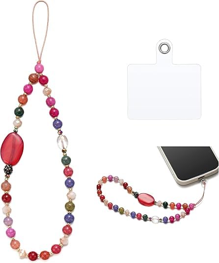 KHOLAD Pearl Charm, Detachable Wrist Strap, Hands-Free Keychain, Aesthetic Beaded Chain, Phone Case Accessories for Women Girls (Raspberry) - Image 1