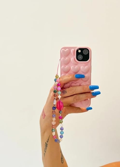 KHOLAD Pearl Charm, Detachable Wrist Strap, Hands-Free Keychain, Aesthetic Beaded Chain, Phone Case Accessories for Women Girls (Raspberry) - Image 2