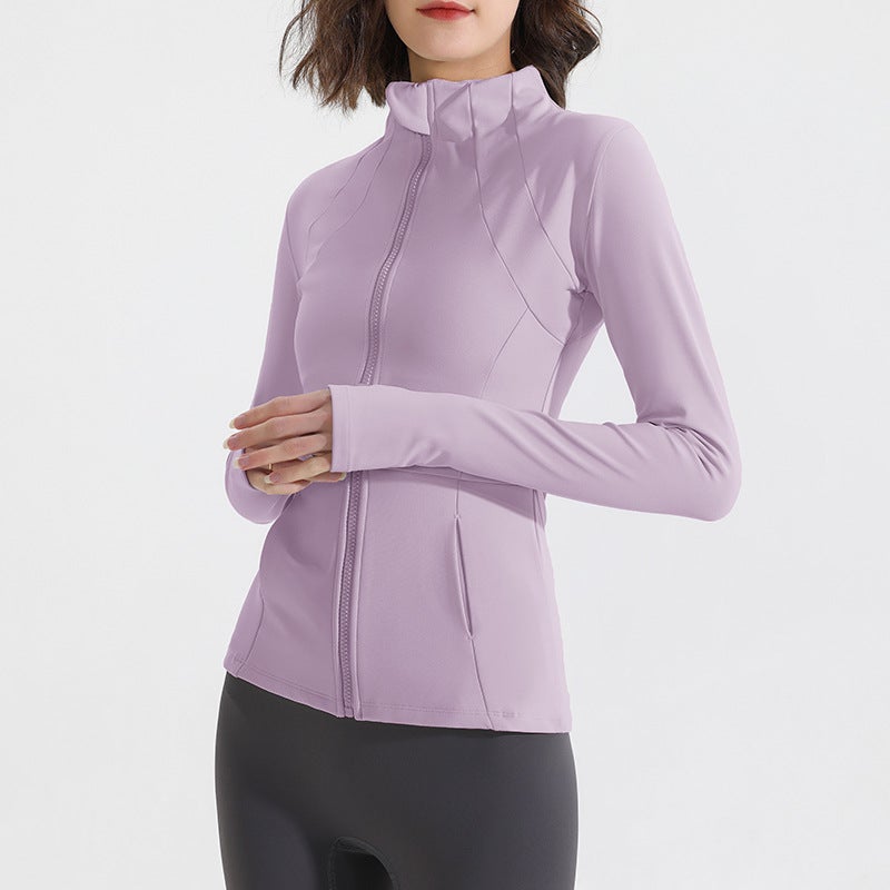 Generic Womens Zippered Fleece Yoga Jacket Breathable Quick-dry Fitness Sports Coat Autumn Winter Light pink (thin 314) 