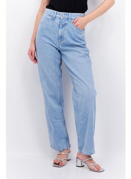 ESPRIT Women Dad Fit High Rise Straight Leg No Stretch Jeans, Light Blue  - Image 1