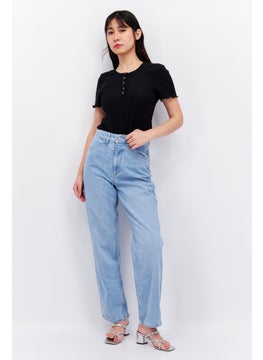 ESPRIT Women Dad Fit High Rise Straight Leg No Stretch Jeans, Light Blue  - Image 2