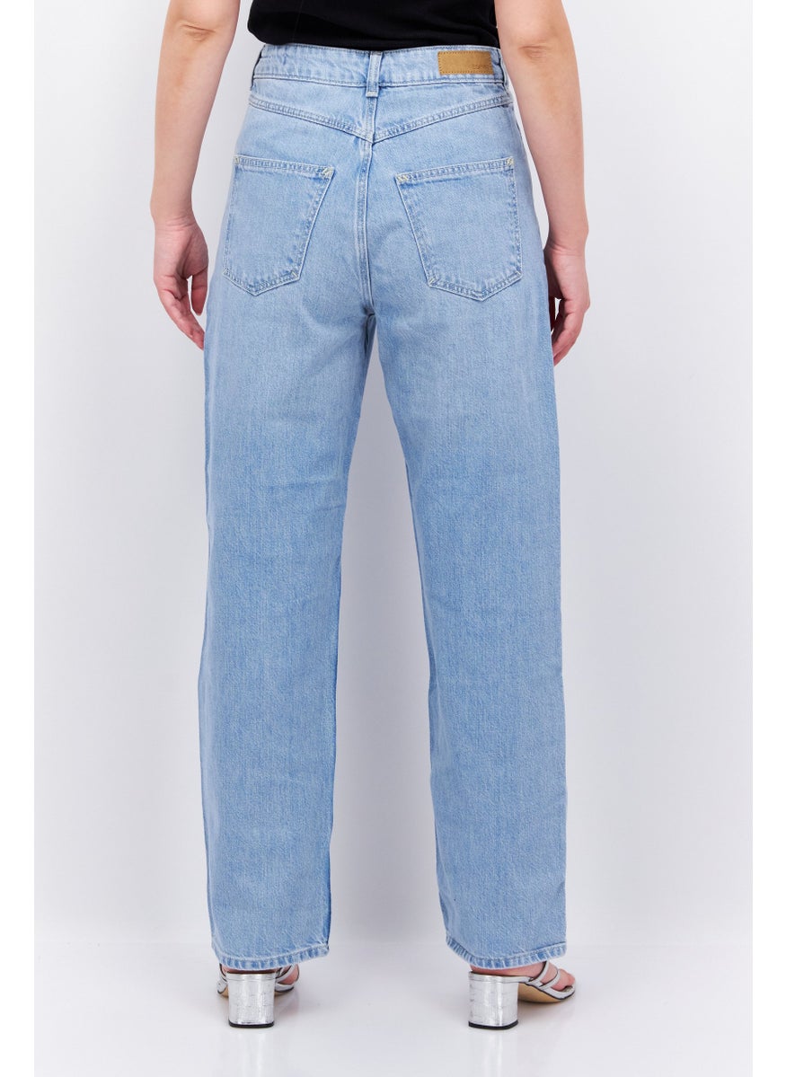 ESPRIT Women Dad Fit High Rise Straight Leg No Stretch Jeans, Light Blue  - Image 3