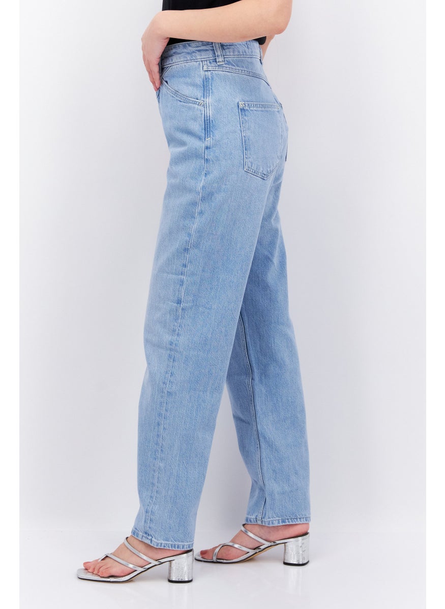 ESPRIT Women Dad Fit High Rise Straight Leg No Stretch Jeans, Light Blue  - Image 4
