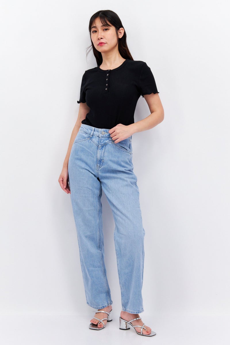 ESPRIT Women Dad Fit High Rise Straight Leg No Stretch Jeans, Light Blue - Image 2