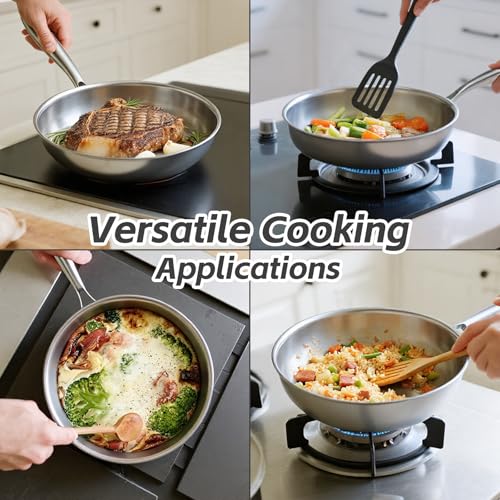 Kirecoo Tri-Ply Stainless Steel Pan - 12 Inch Frying Pan, Fast and Even Heat Stainless Steel Skillet, Induction Cookware, Dishwasher and Oven Safe Skillet - Image 5