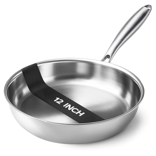 Kirecoo Tri-Ply Stainless Steel Pan - 12 Inch Frying Pan, Fast and Even Heat Stainless Steel Skillet, Induction Cookware, Dishwasher and Oven Safe Skillet - Image 1