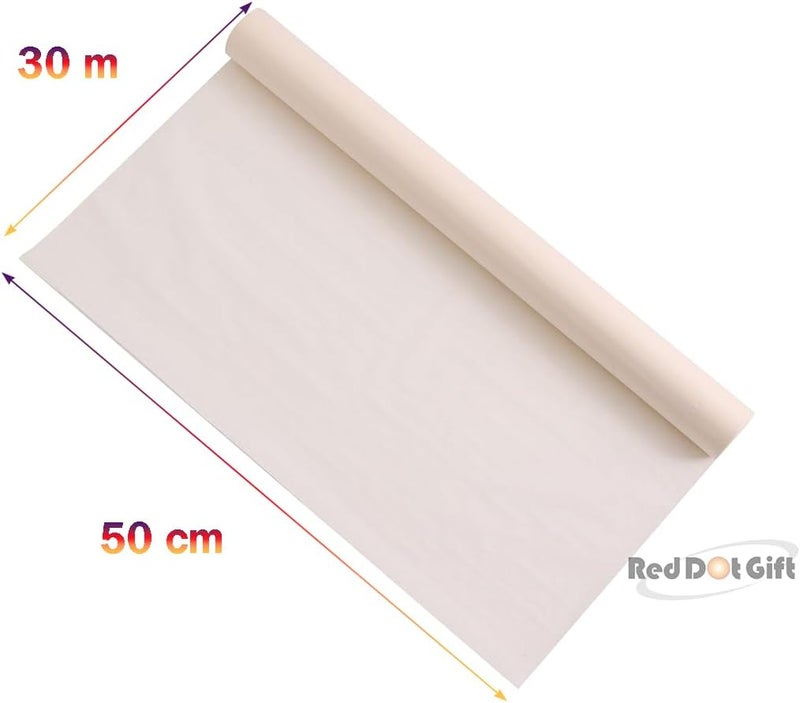 ريد دوت جيفت لفافة ورق تغليف الهدايا من Red Dot Gift® مقاس 50 سم × 30 م بلون أبيض مائل للصفرة، 17 جرامًا، خالٍ من الأحماض، لمجموعة متنوعة من مشاريع الحرف اليدوية والفنون والورق، تغليف التيشيرت (أبيض مائل للصفرة، YC001) - Image 2